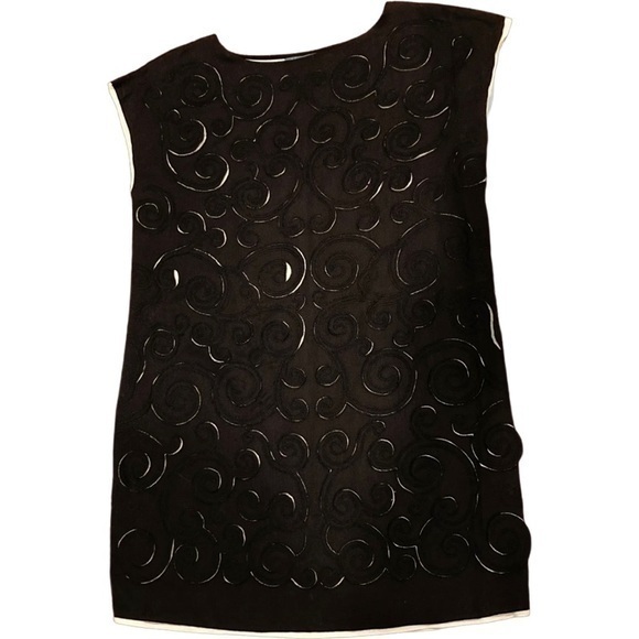 Large CATHERINE MALANDRINO Dress Design Nation Black Off White Fancy - Picture 1 of 6